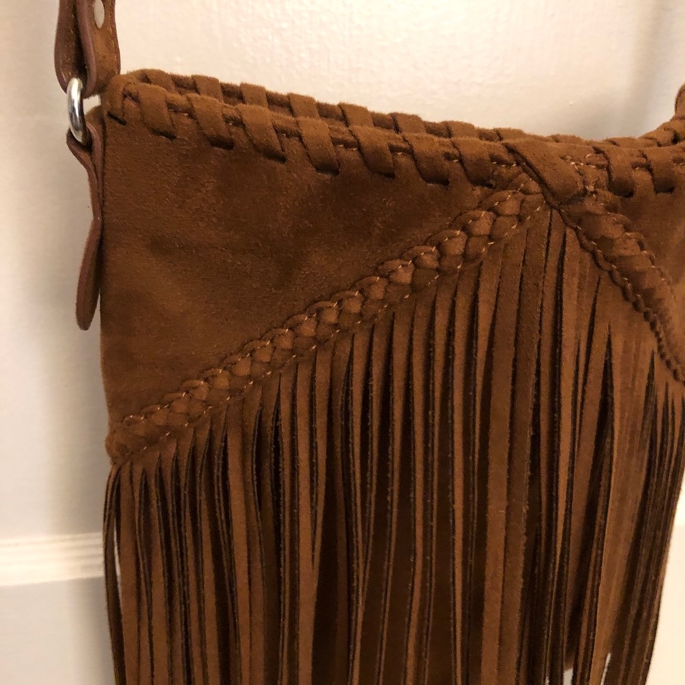 Brown suede shoulder purse